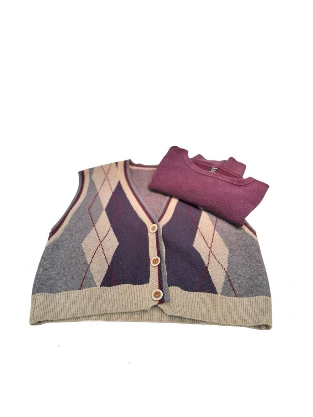 SHEIN Argyle Knit Vest Great for Layering - Picture 4 of 7